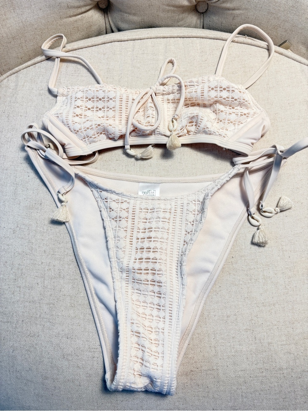 Wild Fable Cream Crochet Bikini Set | XXS Top & Medium Bottoms